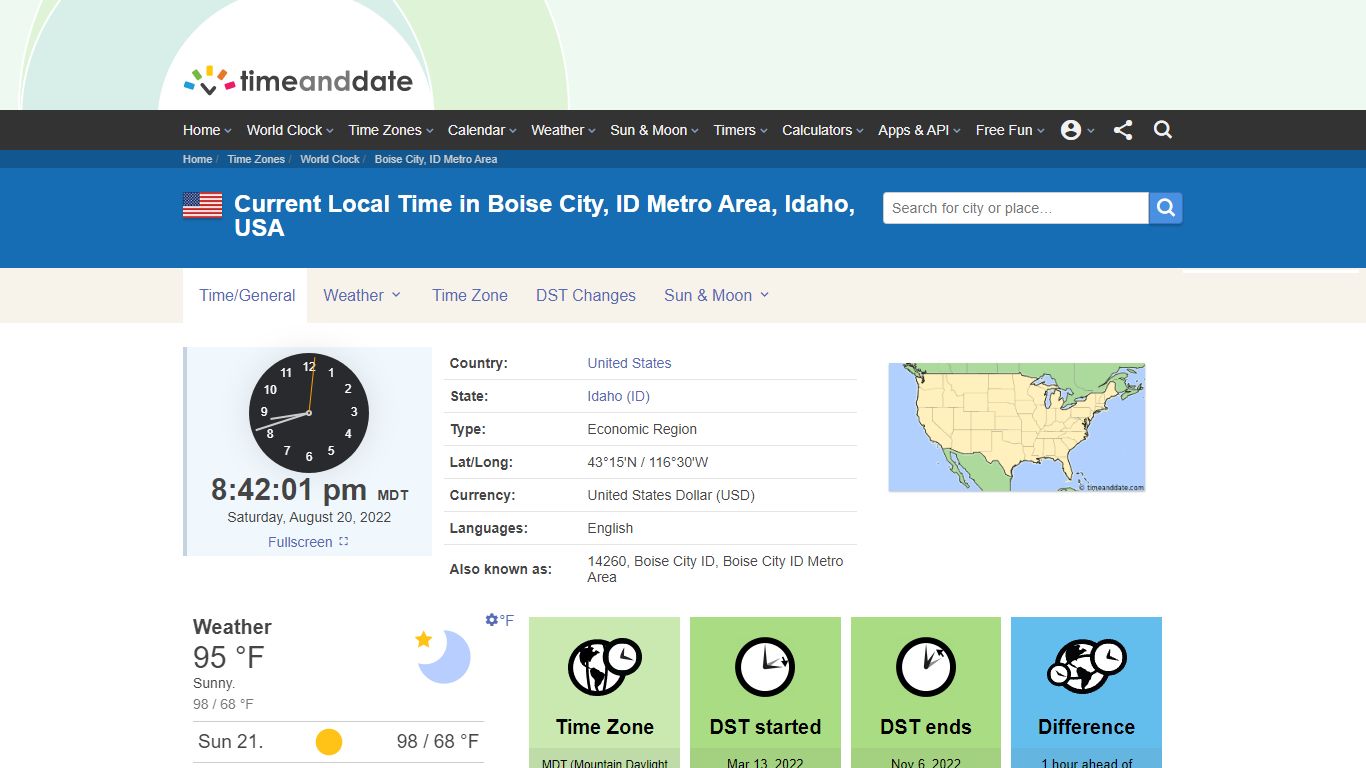 Current Local Time in Boise City, ID Metro Area, Idaho, USA